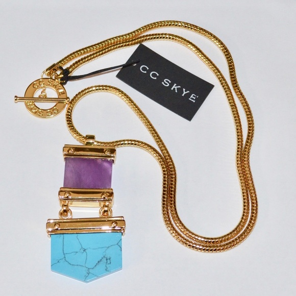 NWT CC SKYE SANTA FE SUNSET GOLDPLATED AMETHYST TURQUOISE LONG NECKLACE - Picture 1 of 6